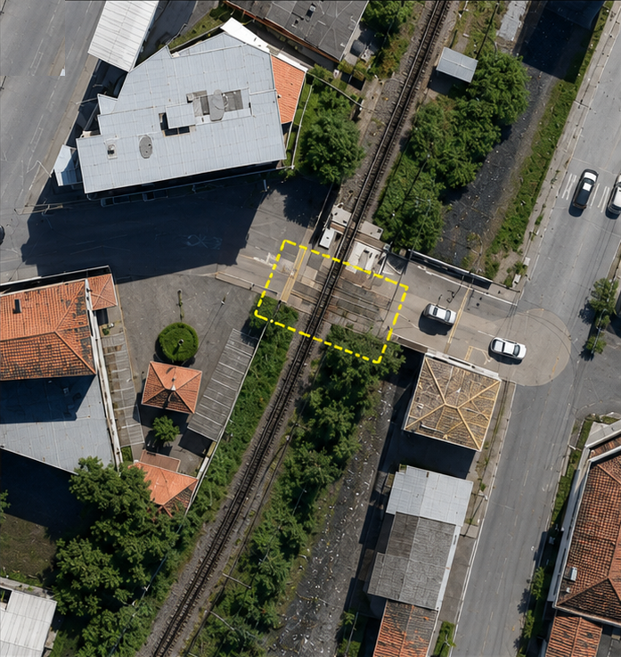 PN01 — vista aérea da passagem em nível